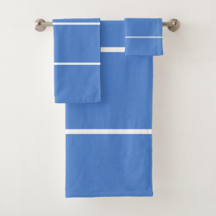 Cornflower Blue White Geometric Lines Bath Towel Set