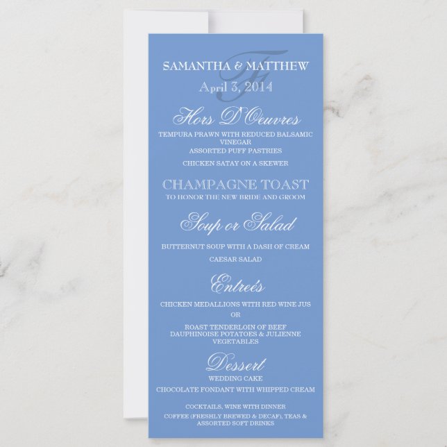 Cornflower blue white minimalist wedding dinner  invitation (Front)