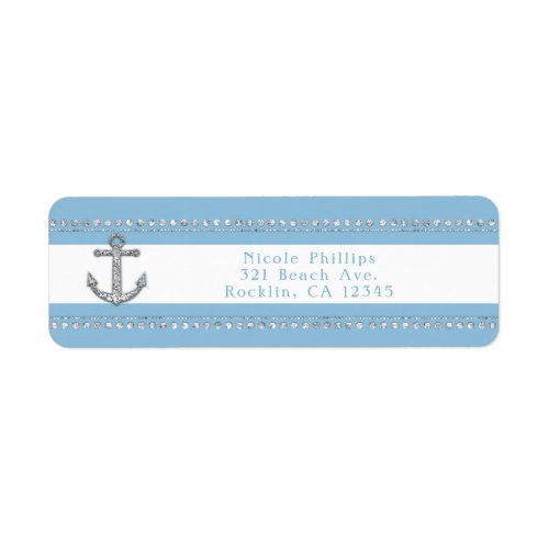 Cornflower Blue  White Stripes Diamond Anchor Label