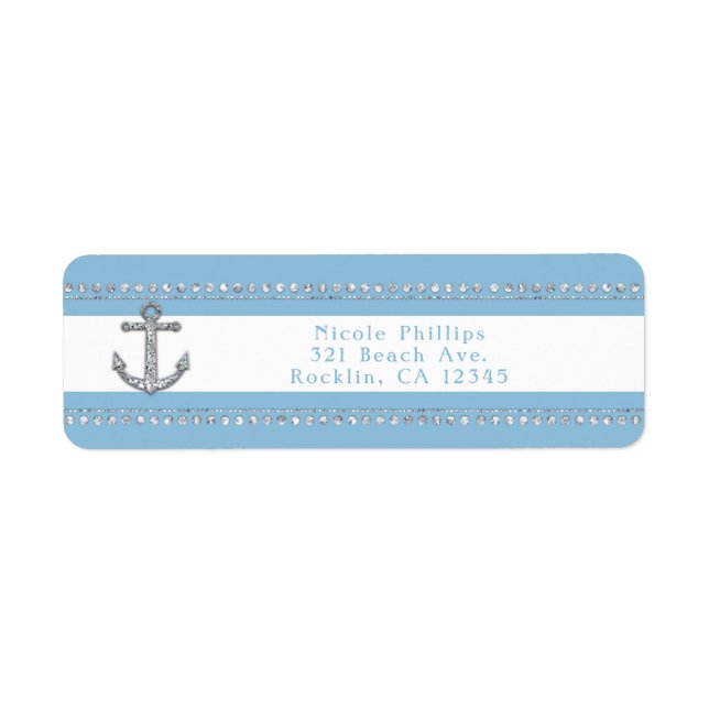 Cornflower Blue & White Stripes Diamond Anchor Label (Front)