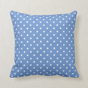 Cornflower Blue with White Polka Dots Throw Pillow