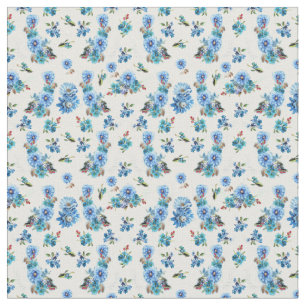 Cornflower Blues in Watercolor on White Fabric