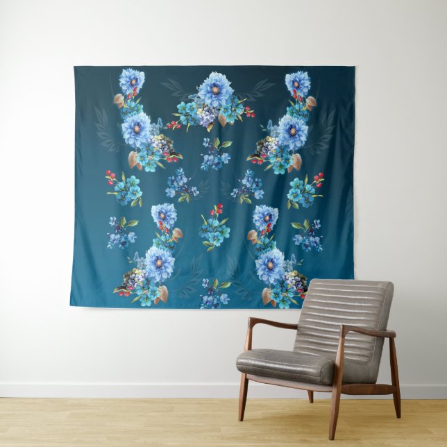 Cornflower Blues in Watercolor Tapestry (In Situ (Horizontal))