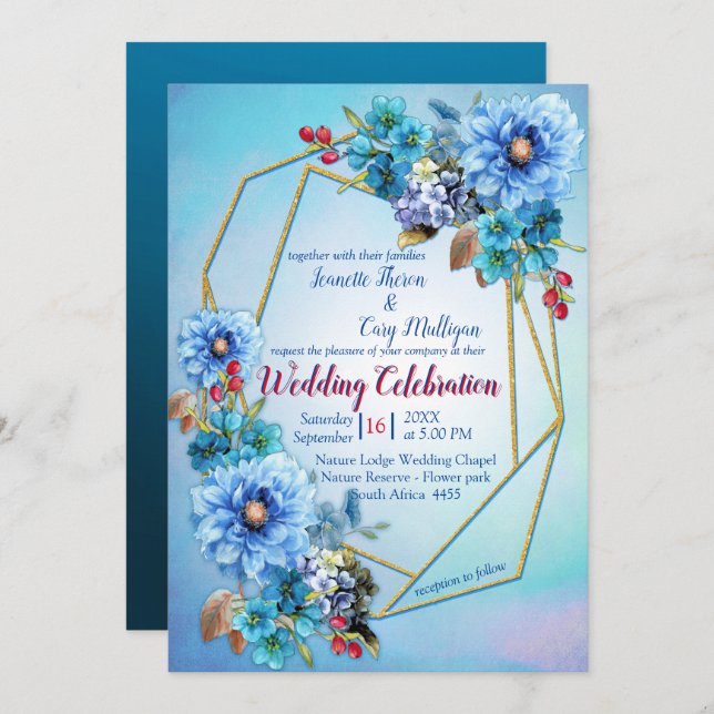 Cornflower Blues in Watercolor Wedding Invitation (Front/Back)