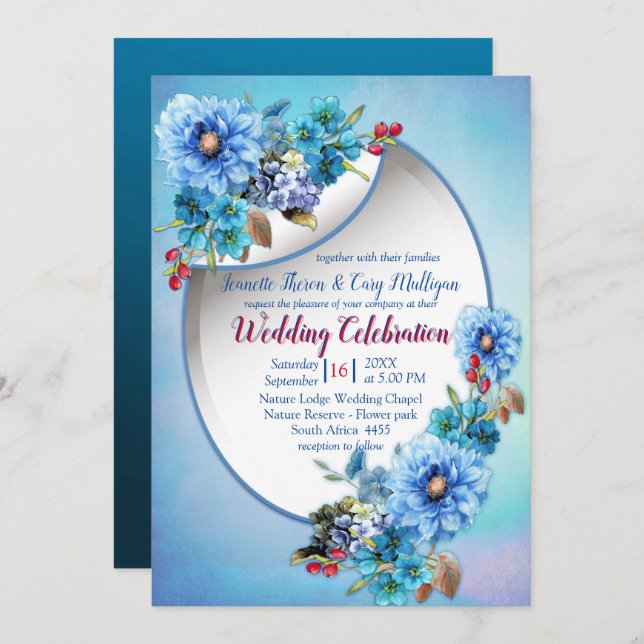 Cornflower Blues in Watercolor Wedding Invitation (Front/Back)