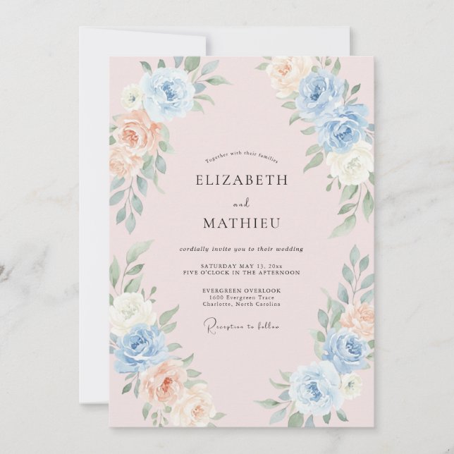 Cornflower Blush Peony Wedding Invitation (Front)