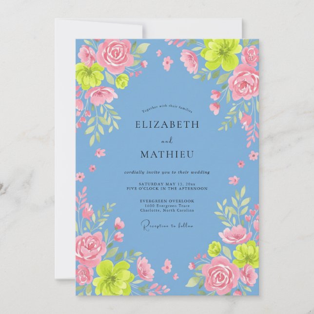 Cornflower Blush Rose Wedding Invitation (Front)