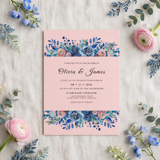 Cornflower Blush Wildflower Wedding Invitation