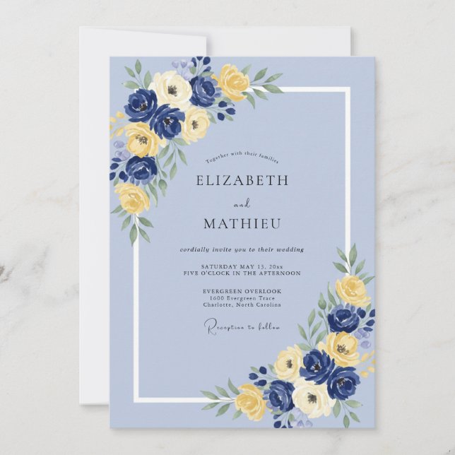 Cornflower Buttercream Eucalyptus Wedding Invitation (Front)