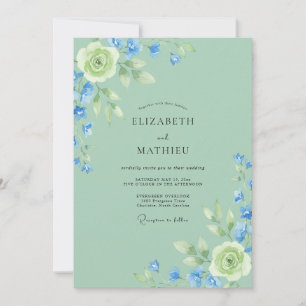 Cornflower Celadon Peony Wedding Invitation