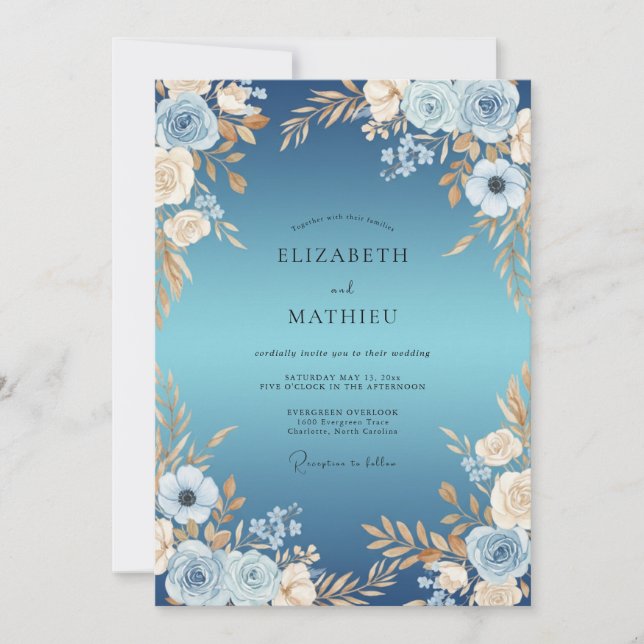 Cornflower Champagne Anemone Wedding Invitation (Front)