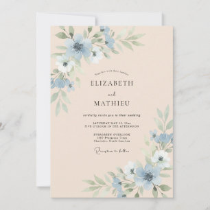 Cornflower Champagne Petal Wedding Invitation
