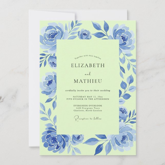 Cornflower Chartreuse Petal Wedding Invitation (Front)