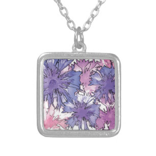 Cornflower Collage Silver Plated Necklace