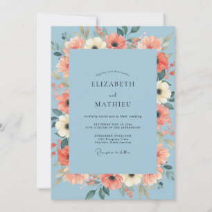 Cornflower Coral Petal Wedding Invitation