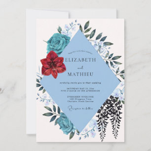 Cornflower Crimson Leaf Wedding Invitation