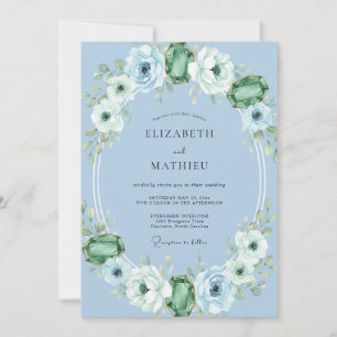 Cornflower Emerald Ranunculus Eucalyptus Wedding Invitation