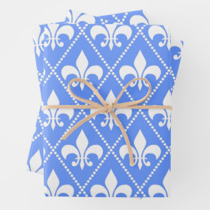 Cornflower Fleur de Lis Wrapping Paper Sheets