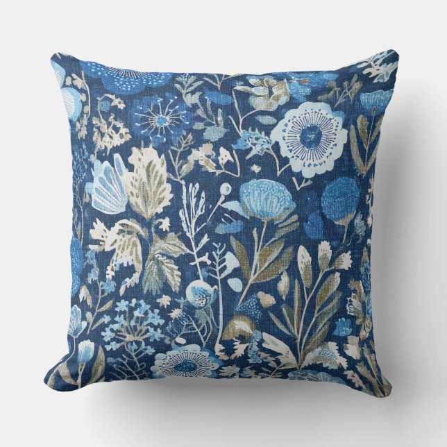 cornflower floral blues pattern throw pillow (Front)