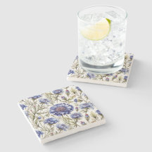 Cornflower floral stone coaster