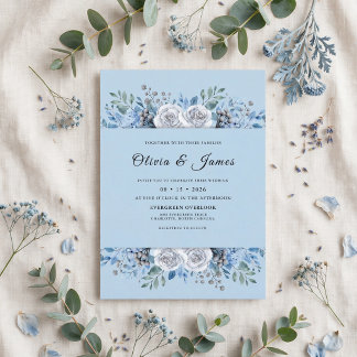 Cornflower Foliage Dusty Eucalyptus Wedding Invitation