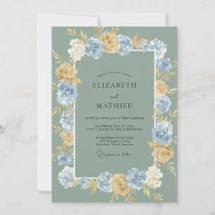Cornflower Gold Blossom Wedding Invitation