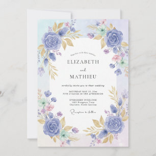 Cornflower Gold Painted Wedding Invitation