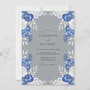 Cornflower Gray Leafy Wedding Invitation