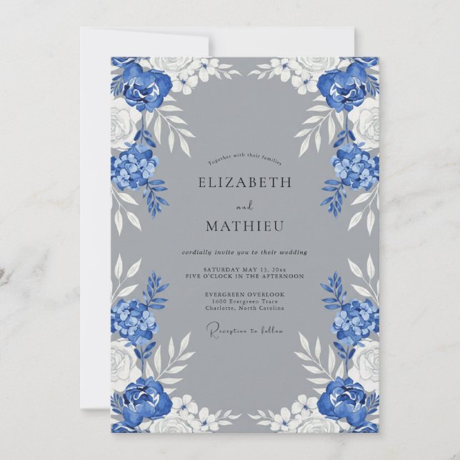 Cornflower Gray Leafy Wedding Invitation (Front)
