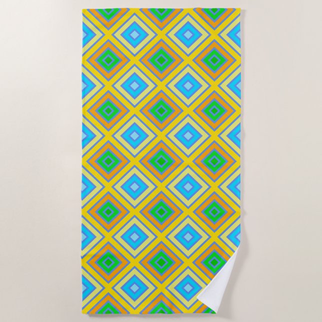 Cornflower Harmonious Colors Angled Line Art Beach Towel (Front)