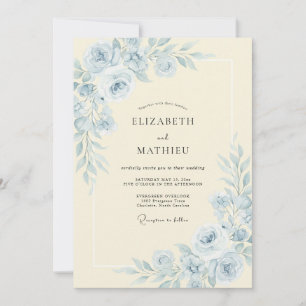 Cornflower Ivory Peony Wedding Invitation