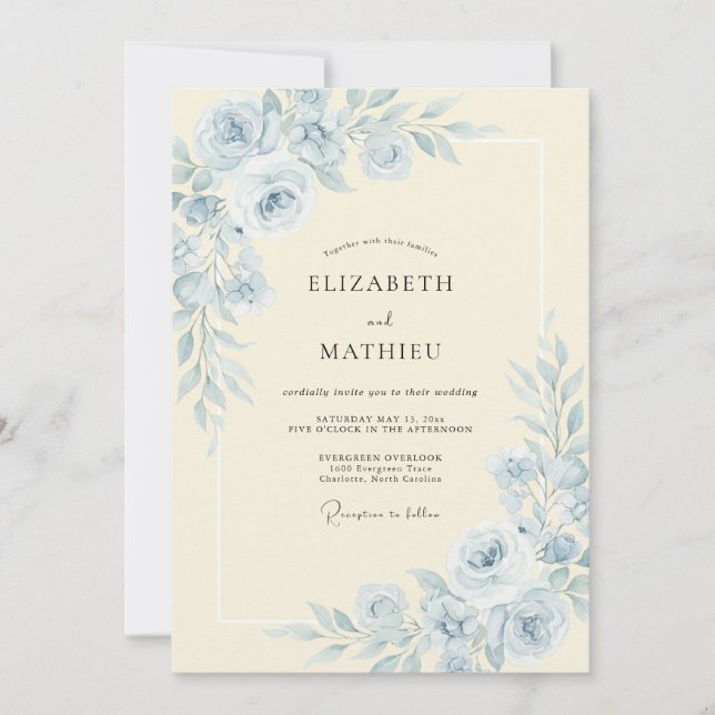 Cornflower Ivory Peony Wedding Invitation (Front)