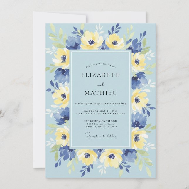 Cornflower Lemon Wreath Wedding Invitation (Front)