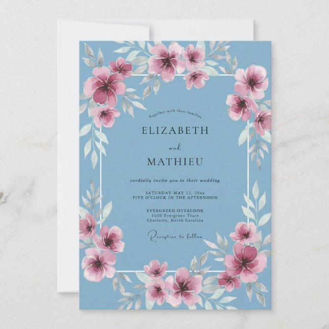 Cornflower Magenta Painted Wedding Invitation (Front)