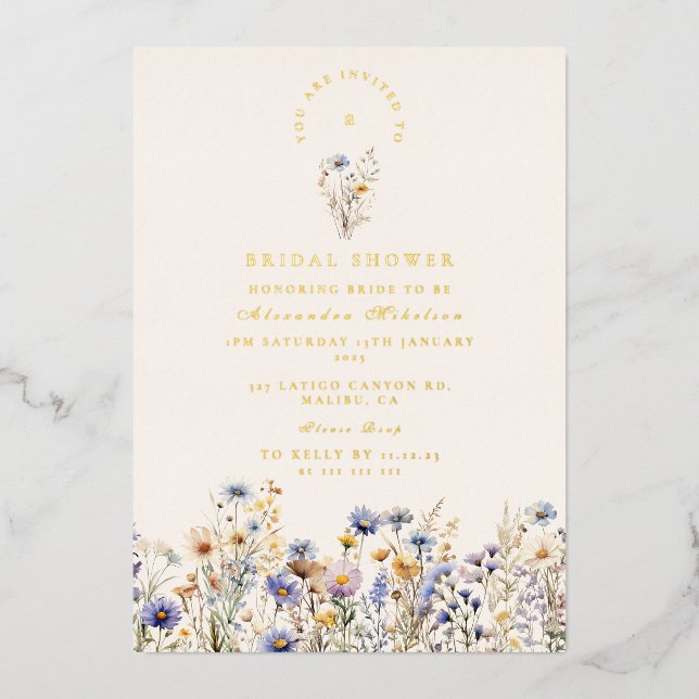 Cornflower Meadow Bridal Shower Foil Invitation (Front)