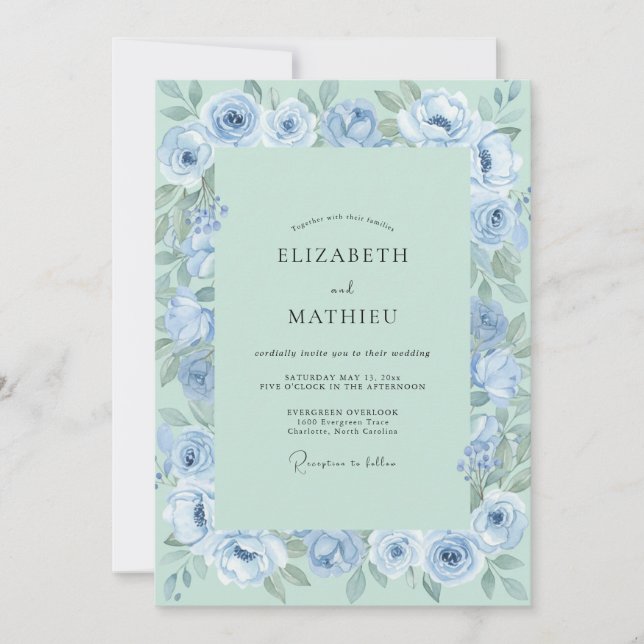 Cornflower Mint Ethereal Floral Wedding Invitation (Front)