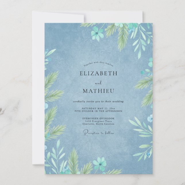 Cornflower Mint Foliage Eucalyptus Wedding Invitation (Front)