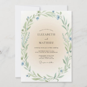 Cornflower Mint Leafy Wedding Invitation
