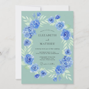 Cornflower Mint Wreath Wedding Invitation