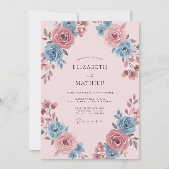 Cornflower Muted Mauve Ranunculus Eucalyptus Weddi Invitation (Front)