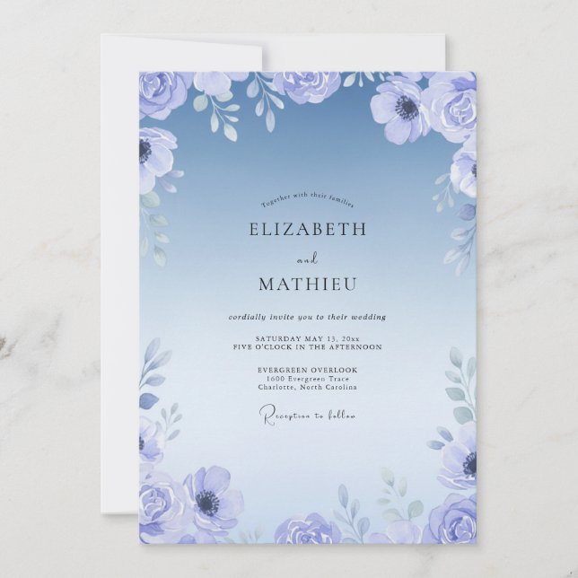 Cornflower Painted Leafy Wedding Invitation (Front)