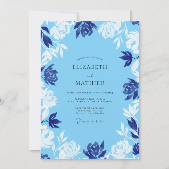 Cornflower Painted Petal Wedding Invitation (Front)