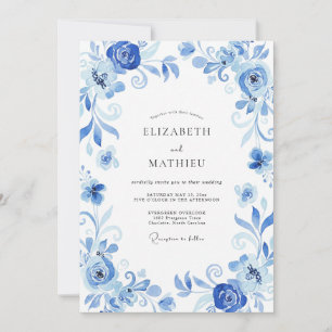 Cornflower Painted Vine Wedding Invitation