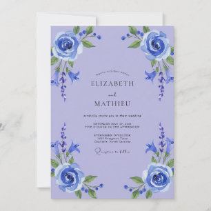 Cornflower Periwinkle Leafy Wedding Invitation