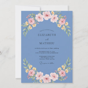 Cornflower Pink Ranunculus Eucalyptus Wedding Invitation
