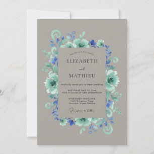 Cornflower Seafoam Wreath Wedding Invitation