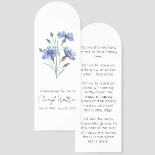 Cornflower Simple Funeral Memorial Bookmark