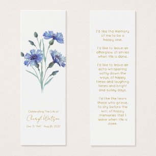 Cornflower Simple Memorial Mini Bookmark
