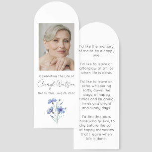 Cornflower Simple Photo Funeral Bookmark