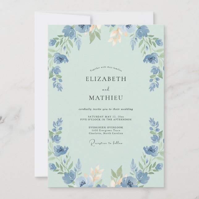 Cornflower Sky Peony Wedding Invitation (Front)
